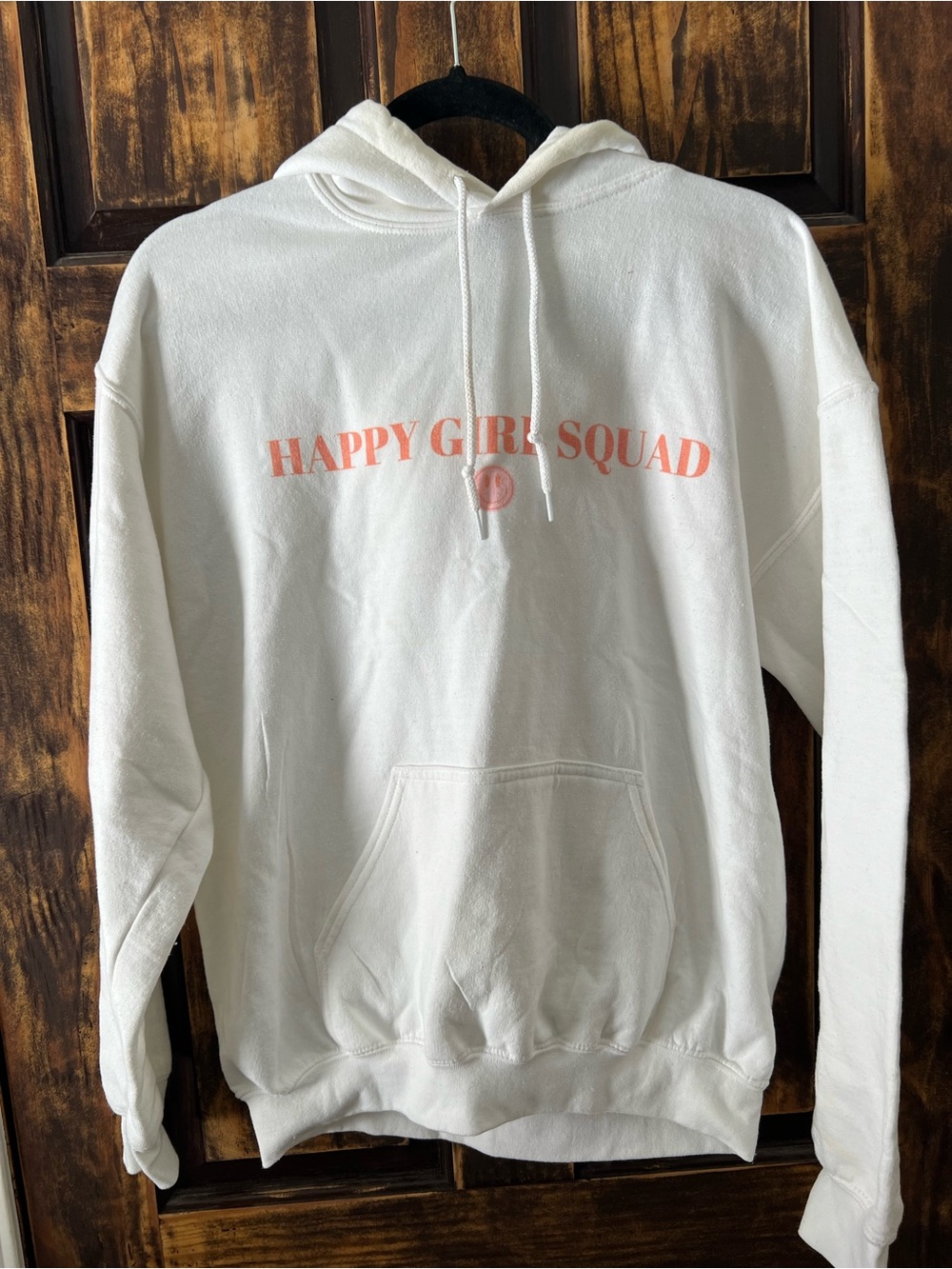 White Hoodie with Pink "HAPPY GIRL SQUAD" Graphic